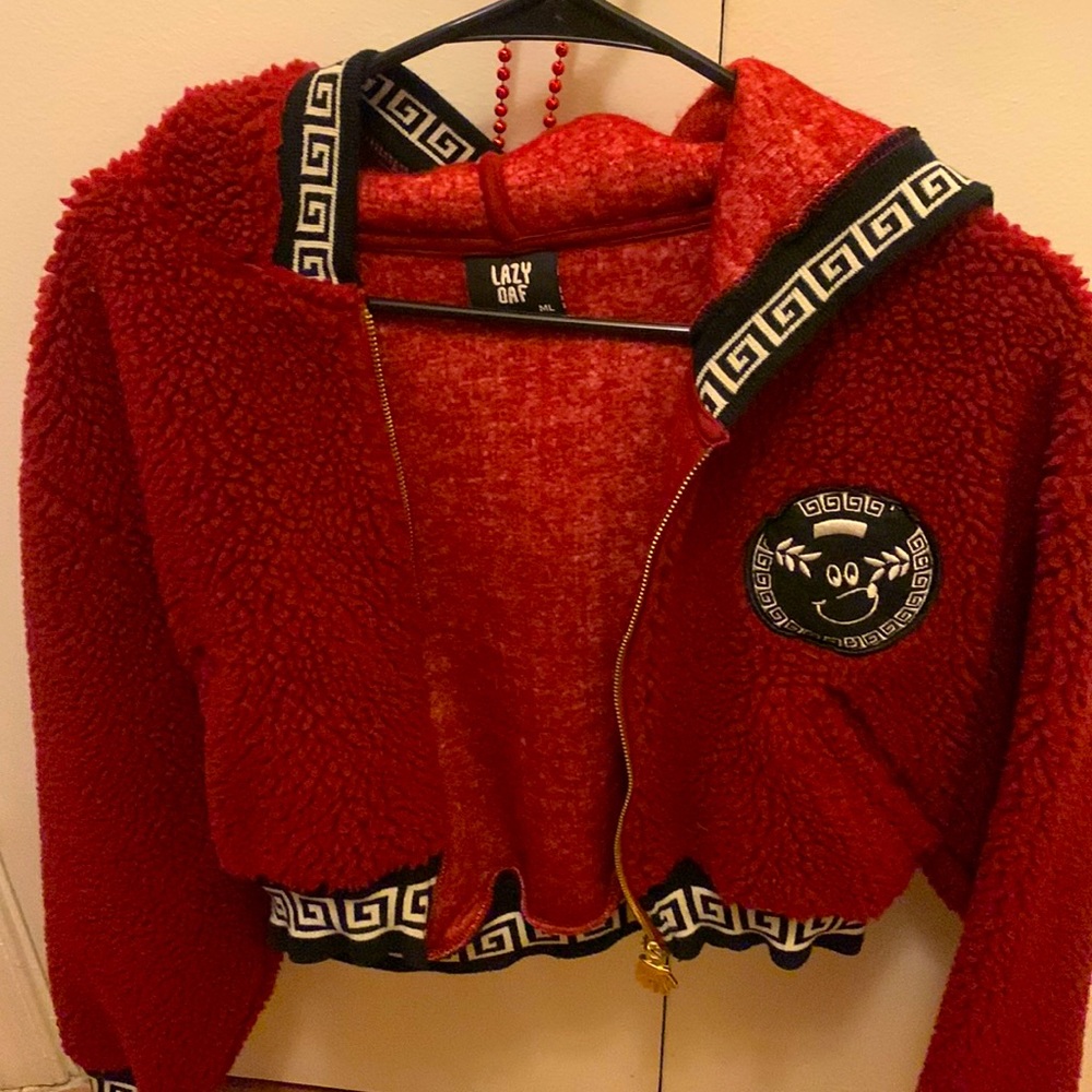 Lazy Oaf “In Da Hood” cropped fleece jacket